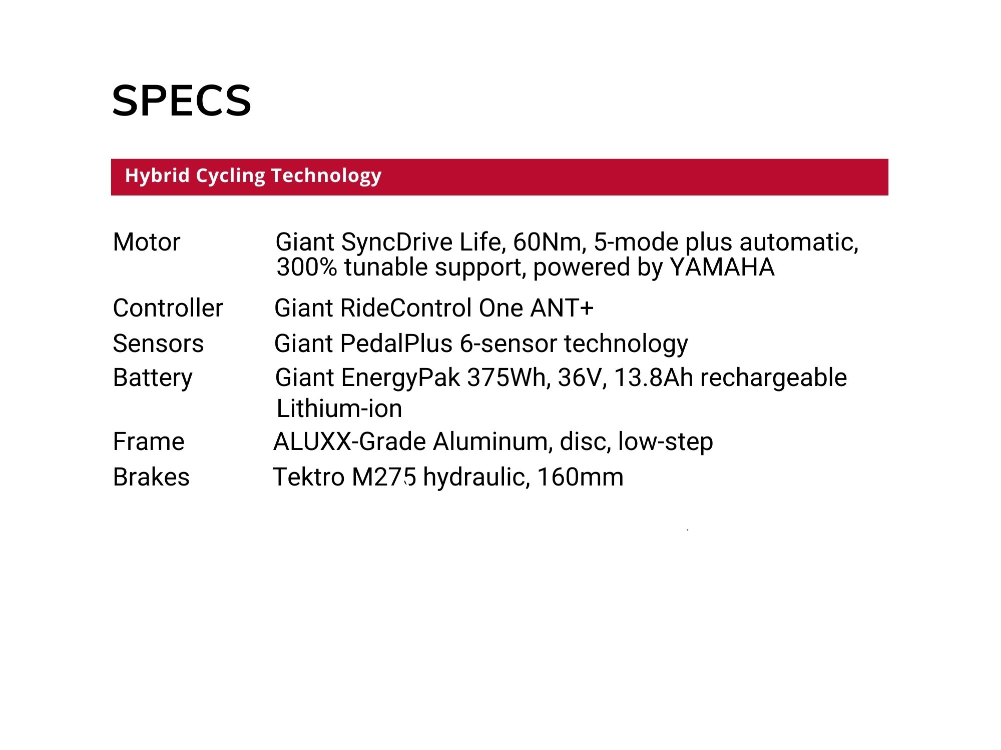 Specs for E-Bike